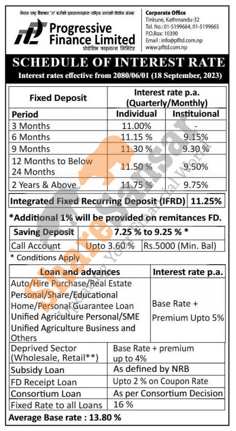 Progressive Finance Limited has published a notice regarding the new ...